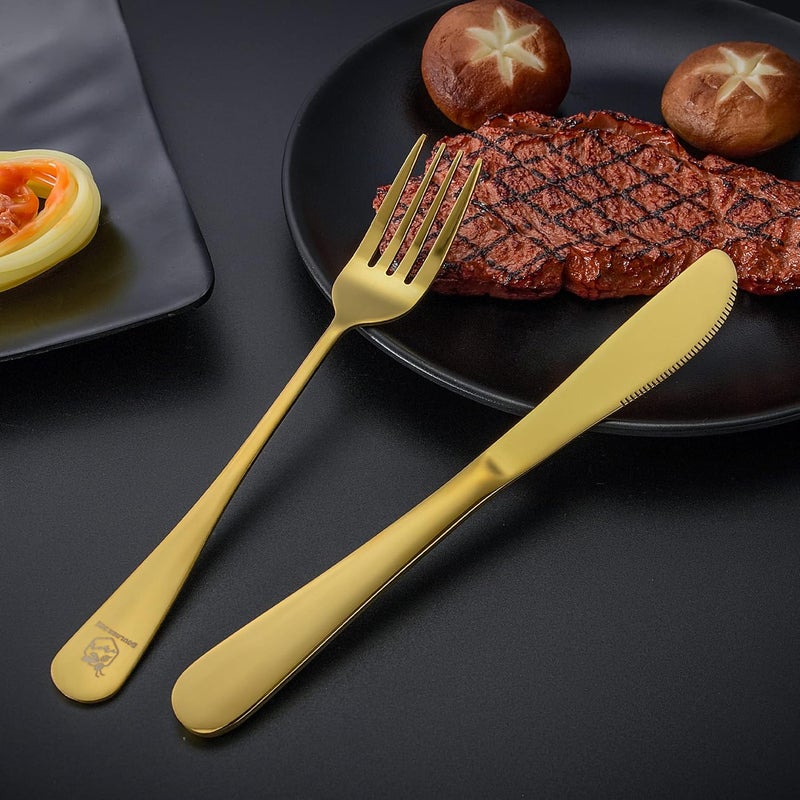 Boulder Bee | Travel Utensils Set | Reusable Camping Cutlery Set | Stainless Steel Flatware Set | Portable Silverware Set with Case | Includes Knife/Fork/Spoon/Straw/Cleaning Cloth/Case (Gold) - Image 3